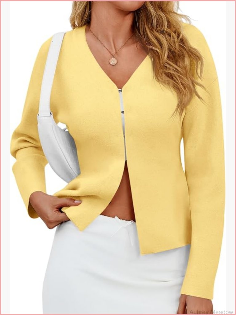 V Neck Peplum Knit Cardigan Long Sleeve Open Front